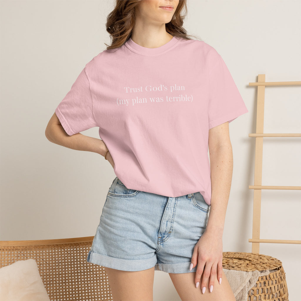 Trust God's Plan T-Shirt — "Trust God's Plan (my plan was terrible)" Minimal Christian Tee
