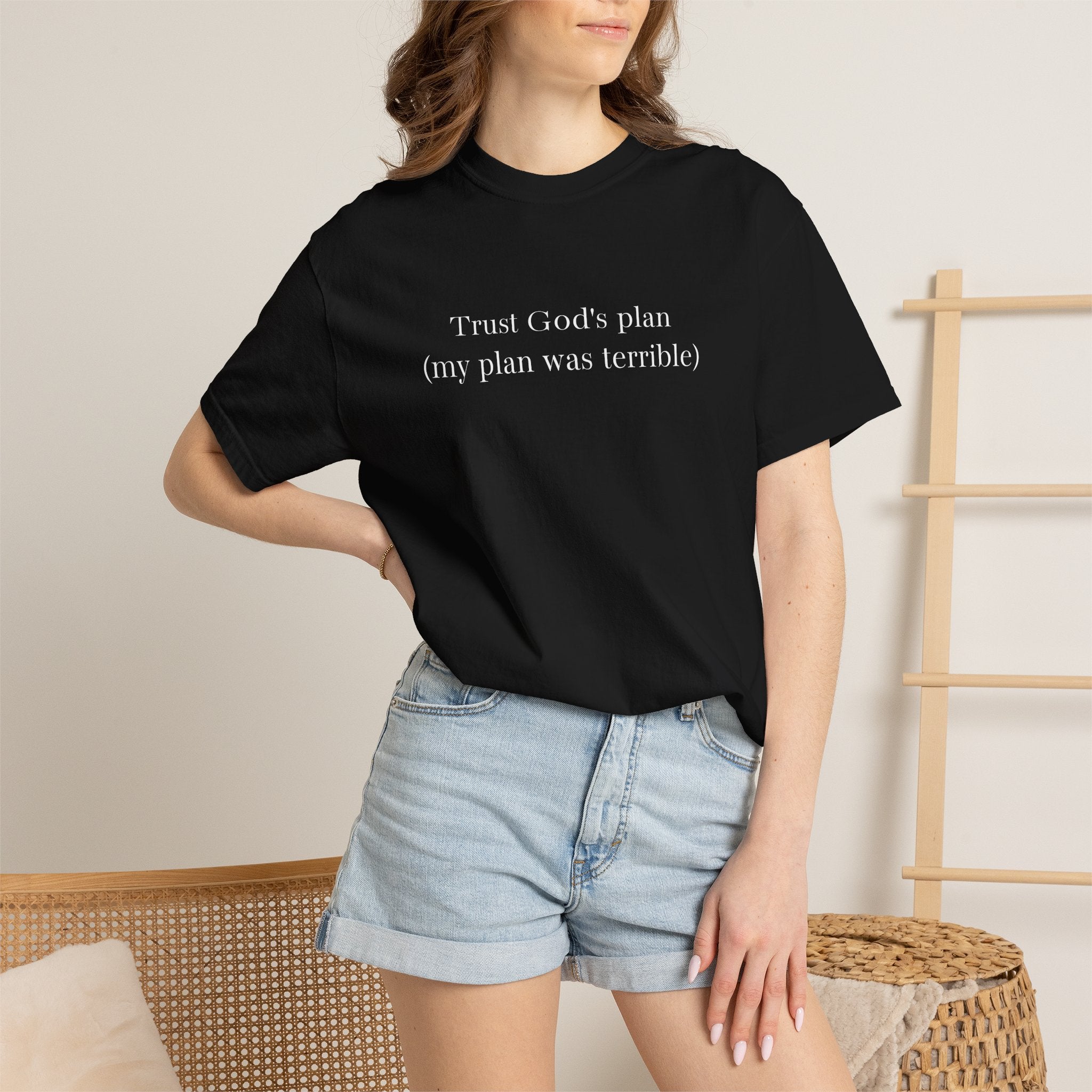 Trust God's Plan T-Shirt — "Trust God's Plan (my plan was terrible)" Minimal Christian Tee