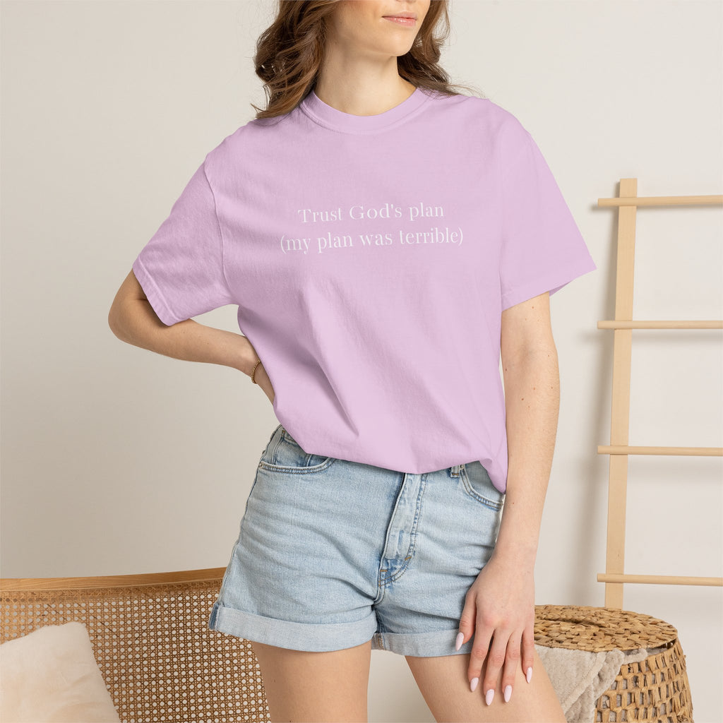 Trust God's Plan T-Shirt — "Trust God's Plan (my plan was terrible)" Minimal Christian Tee