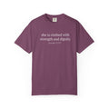 Biblical Verse T-Shirt — "She is clothed with strength and dignity" (Proverbs 31:25)