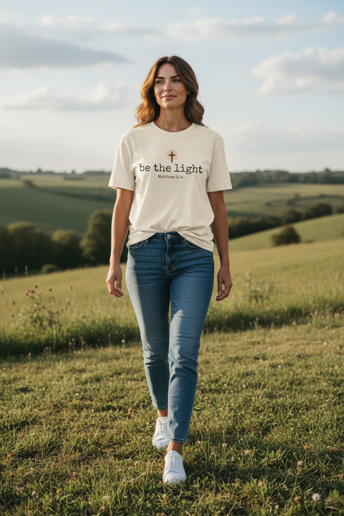 Be the Light Christian T-Shirt | Matthew 5:14 Scripture Shirt | Women’s Faith Apparel