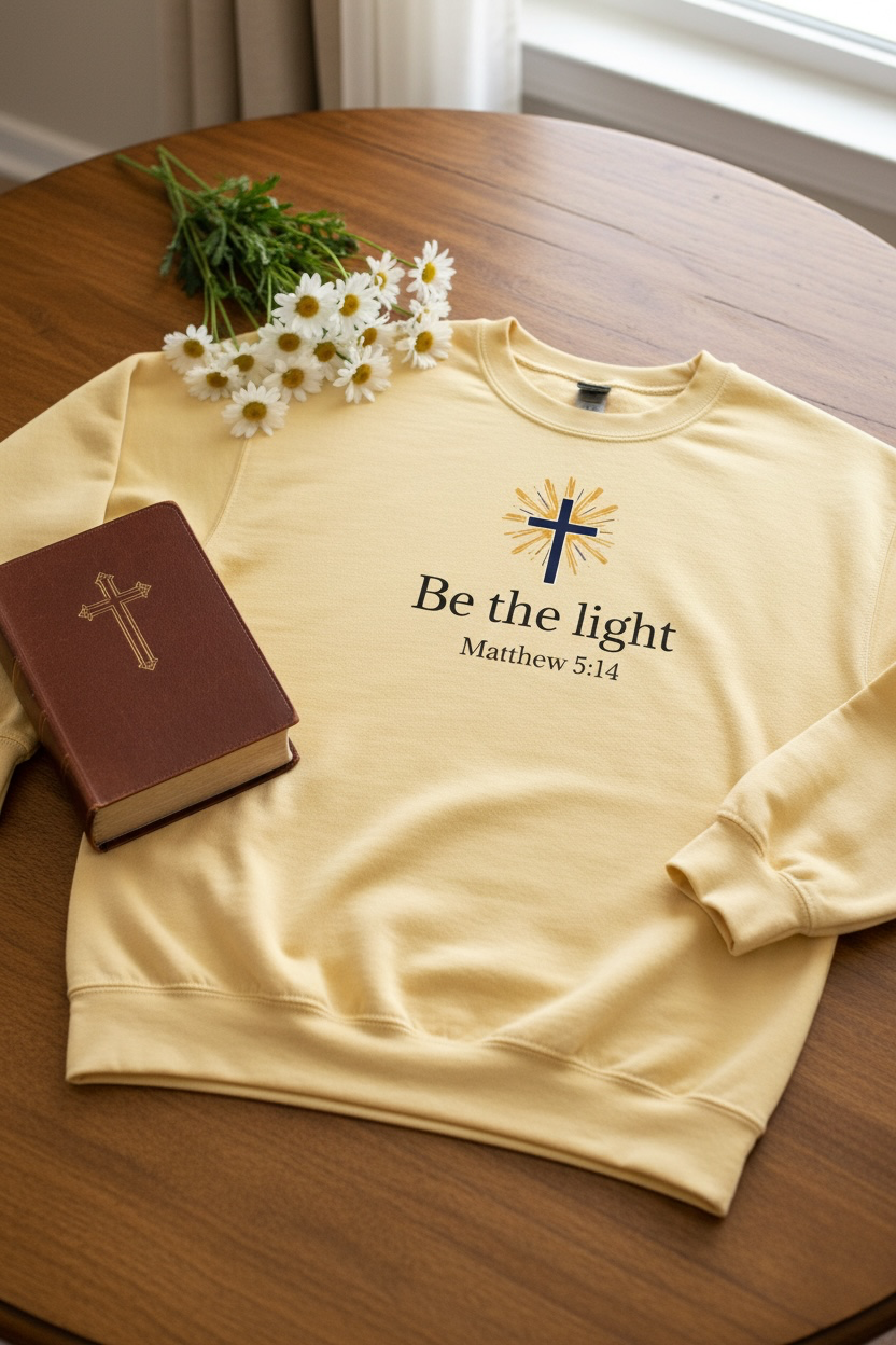 Be the Light Sweatshirt — Christian Cross Inspirational Crewneck