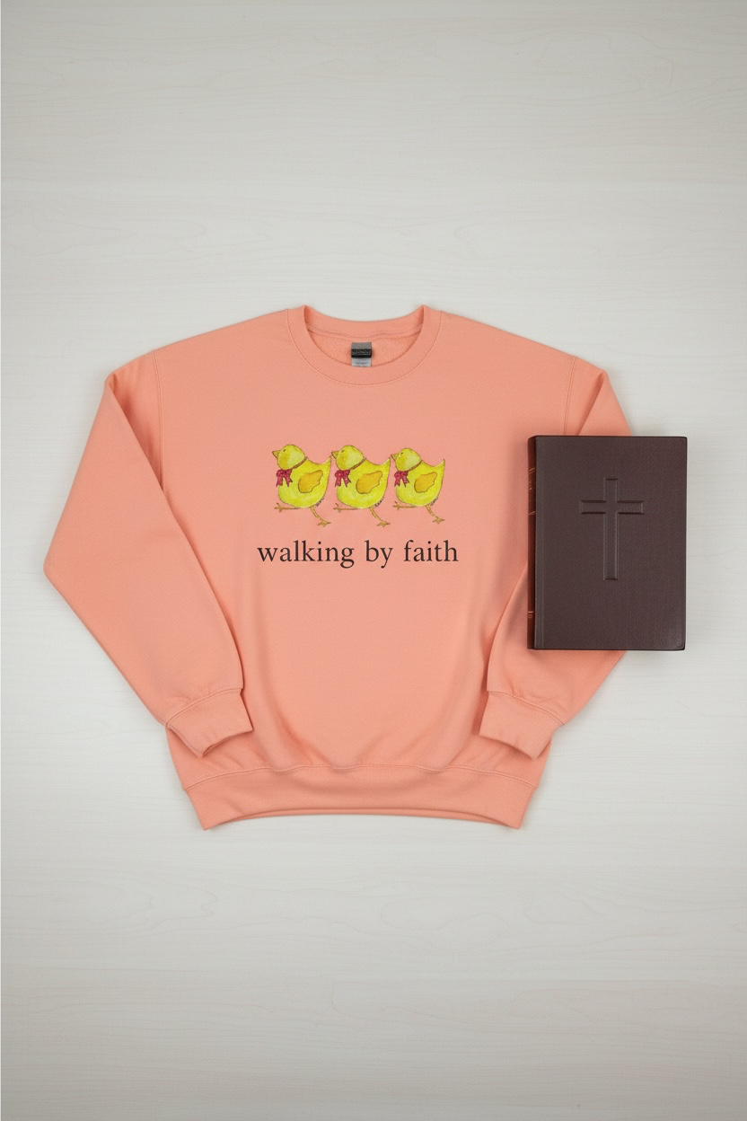 Walking by Faith T-Shirt - Funny Christian Chicken Sweatshirt- whimsical Faith apparel